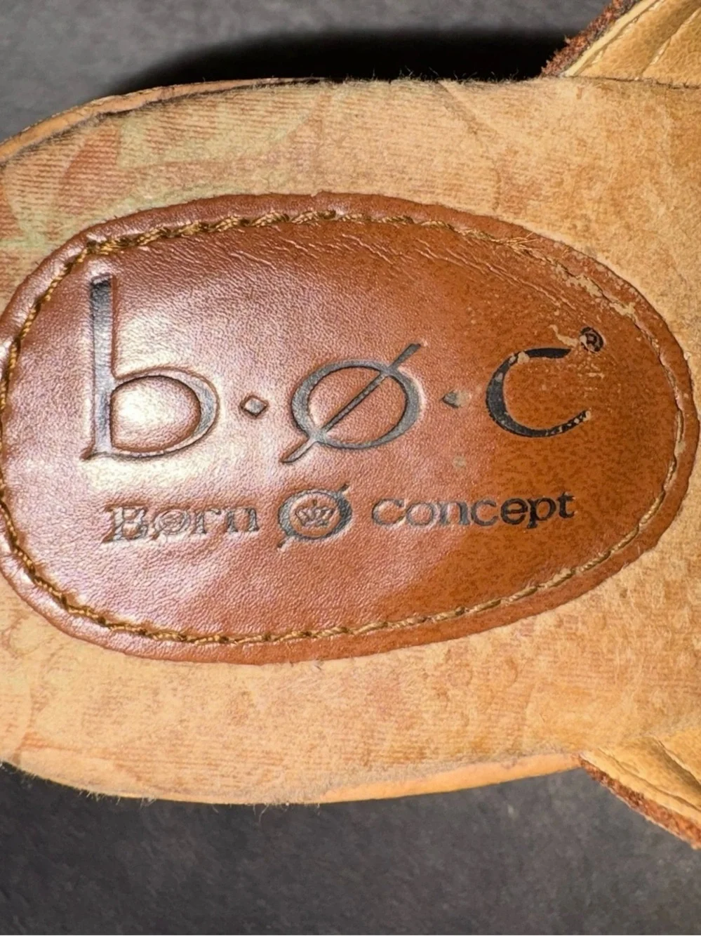BOC Born Concept Pounce Leather Cork Wedge Slide Sandals Brown Comfort Size 8